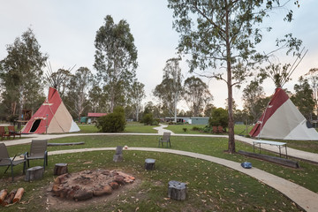 Tipi camp ground at sunrise 