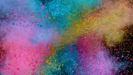 Colorful powder exploding on black background in super slow motion, close-up. - Powered by Adobe