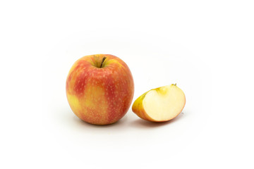 Naklejka na ściany i meble sliced yellow, ​red apples isolated from a white background