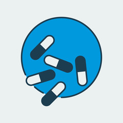 Vector icon made of medicine capsules. It represents medication treatment
