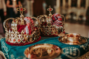 Russian Eastern Orthodox Church wedding crowns and rings