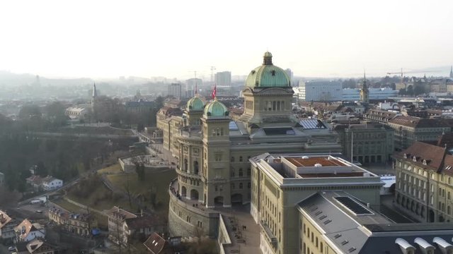 Bern Bundeshaus aerial lateral travelling