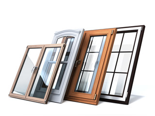 Different tipes of window sale promotion background 3d render on white - 318908612