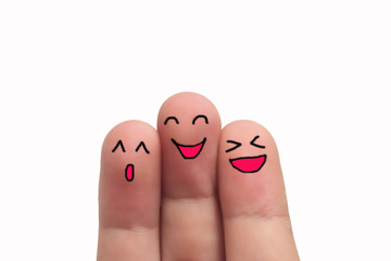 Isolate happy three fingers friends smileys with blank sign