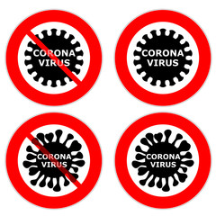 Illustration of red traffic signs with an image of coronavirus 2019-nCov to stop further infections