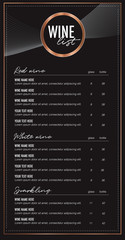 Wine list menu card design