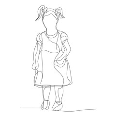 vector, isolated, continuous line drawing, little girl in a dress, minimal design