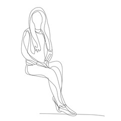 vector, isolated, continuous line drawing, girl sitting