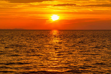 Sunset on the Adriatic sea at Petrcane village near Zadar town in Croatia, Europe.