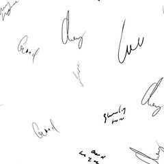 Seamless abstract text pattern. Handwritten font on a white background. Ink on paper