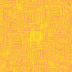 Seamless geometric vector pattern in rythmic ethnic Memphis style, linear background.