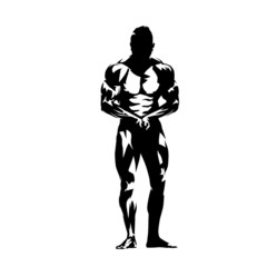 Posing bodybuilder, isolated vector silhouette, ink drawing