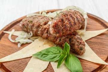 lulya kebab, meat on the grill, minced meat on the grill