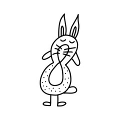 Mathematics vector illustration. Cartoon illustration with black coloring book number eight on white background for game design. Education game. Adult coloring book page.