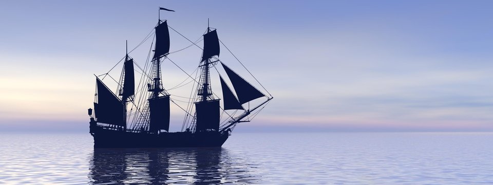 very beautiful old boat traveling on the sea - 3d rendering