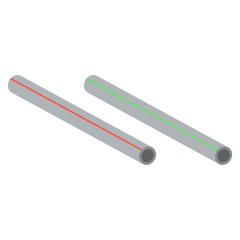 Plastic pipes for hot and cold water.3d vector illustration and isometric view.