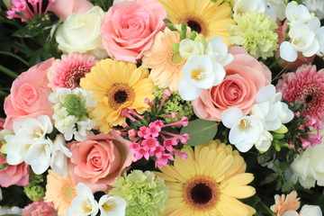 Yellow and pink wedding flowers