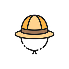 Vector safari hat, cork helmet flat color line icon.
