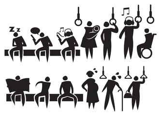 Commuters in Public Transport Icon Set