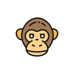 Vector monkey, chimpanzee, gorilla head flat color line icon.