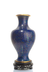 Chinese ancient cloisonne vase, isolated.