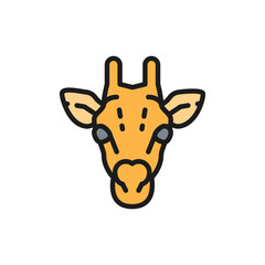 Giraffe, camelopard head flat color line icon. Isolated on white background