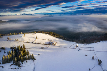 Drone view of magic winter landscape. Holiday, travel concept.