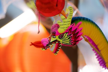 Close up of Chinese new year`s Children's paper colourful toys