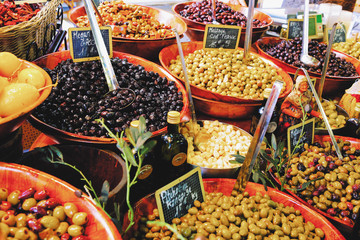 Background of olives close up. Fruit and vegetable market.