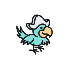 Pirate parrot, Ara bird flat color line icon.