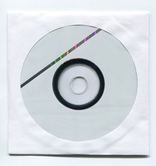 dvd disk in a white envelope on a white background