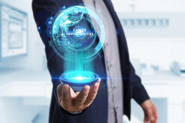 Business, Technology, Internet and network concept. Young businessman working on a virtual screen...