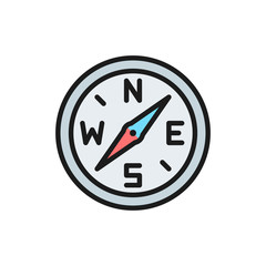 Vector compass, navigation flat color line icon.