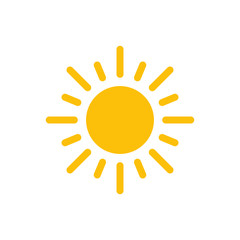 Sun icon symbol. Simple shape logo. Flat weather sign. Vector illustration image. Isolated on white background.