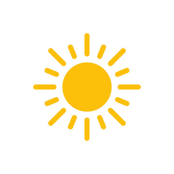 Sun icon symbol. Simple shape logo. Flat weather sign. Vector illustration image. Isolated on white background.