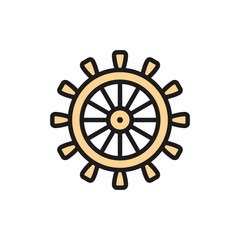 Obraz premium Ship steering wheel, rudder, helm flat color line icon.