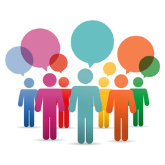Icon of a group of people with thoughts in multi-colored colors.