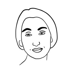 Beautiful woman portrait logo illustration in sketch style black white contrast