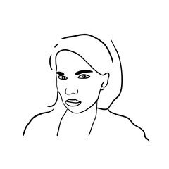 Beautiful woman portrait logo illustration in sketch style black white contrast