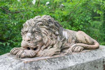 Sculpture of a lion in the garden of the National Museum of Ethnography and Natural History in Chisinau, Moldova
