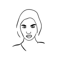 Beautiful woman portrait logo illustration in sketch style black white contrast avatar poster print