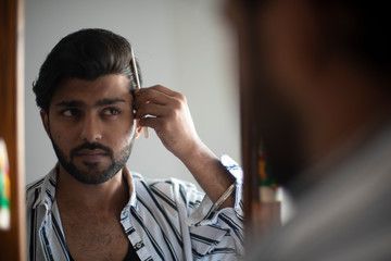 adult, asian, asleep, attractive, background, beard, bed, bedcover, bedroom, body, boy, brunette, care, caucasian, comforter, cushion, exhausted, expression, eyes, face, hair, handsome, health, health