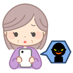 スマホと老人のイラスト_トラブル