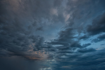 Russia. Western Siberia. Panorama of the evening sky over the fields near the city of Omsk.