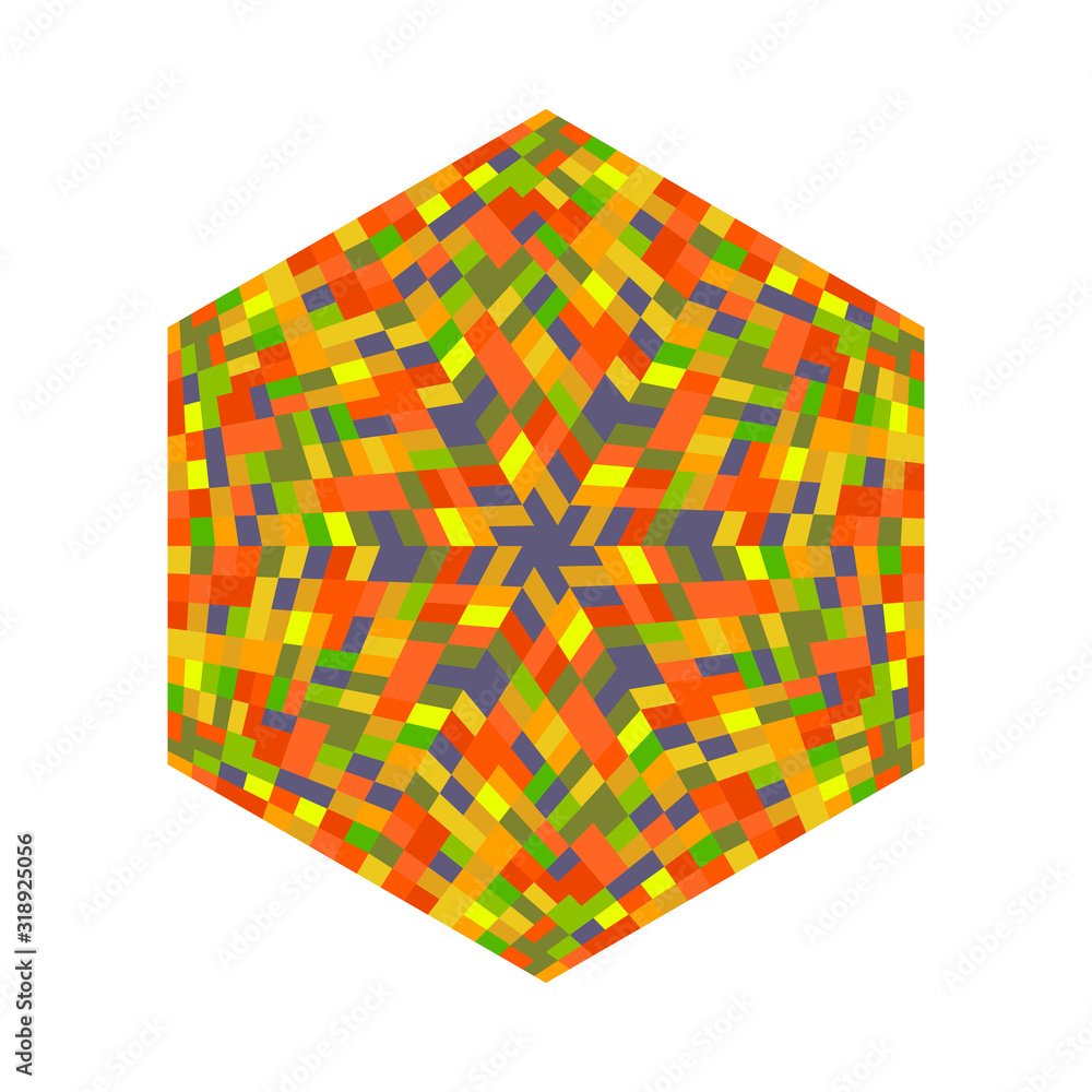 Poster tiled mosaic ornament hexagon polygon - geometrical colorful ornamental vector element on white back