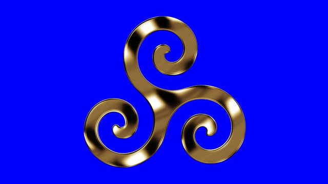 Golden Druidism Triskelion Symbol on a Blue Screen Background