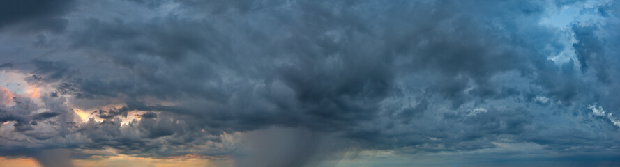 Russia. Western Siberia. Panorama of the evening sky over the fields near the city of Omsk.