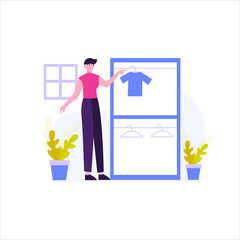 The tailor makes a customer's clothes order vector illustration