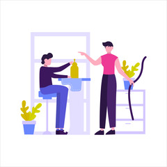 The tailor makes a customer's clothes order vector illustration