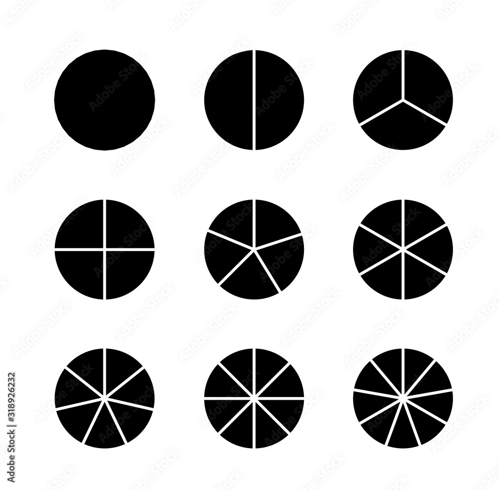 Aufkleber circle segments set. infographic vector illustration. various number of sectors divide the circle on